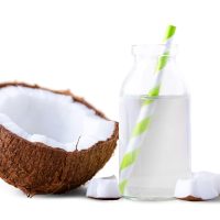 Beverages / Juice Drinks
Coconut water drink in glass bottle with straw on white background.
063-22 RC BEV SFF2
